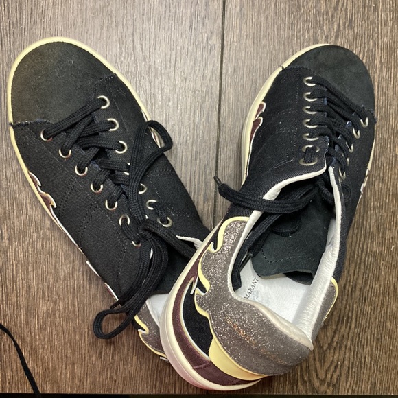 Isabel Marant Black PlumTaupe Lace Up Canvas Fashion Sneakers Size 38 - Picture 4 of 12